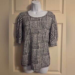 Kasper Black and White Houndstooth Blouse 3/4 Sleeve Small